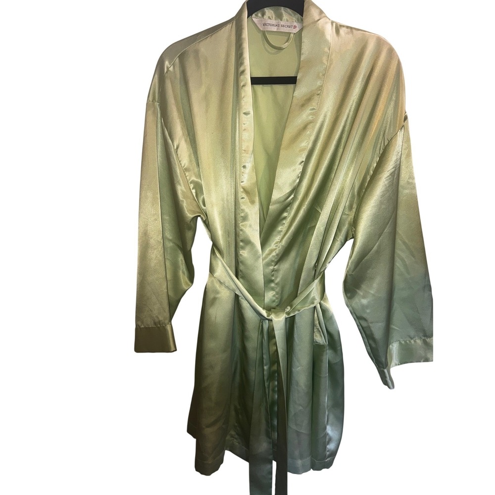 Victoria's Secret Satin Robe Lime Green Short Kimono Wrap Waist Tie OS Y2K L